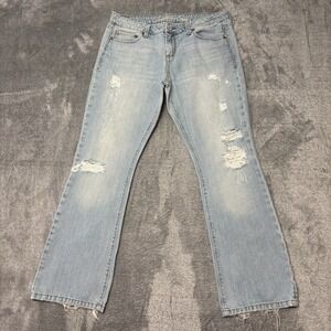 American Eagle Womens 10 Short Distressed Light Wash Bootcut Jeans Raw Hem